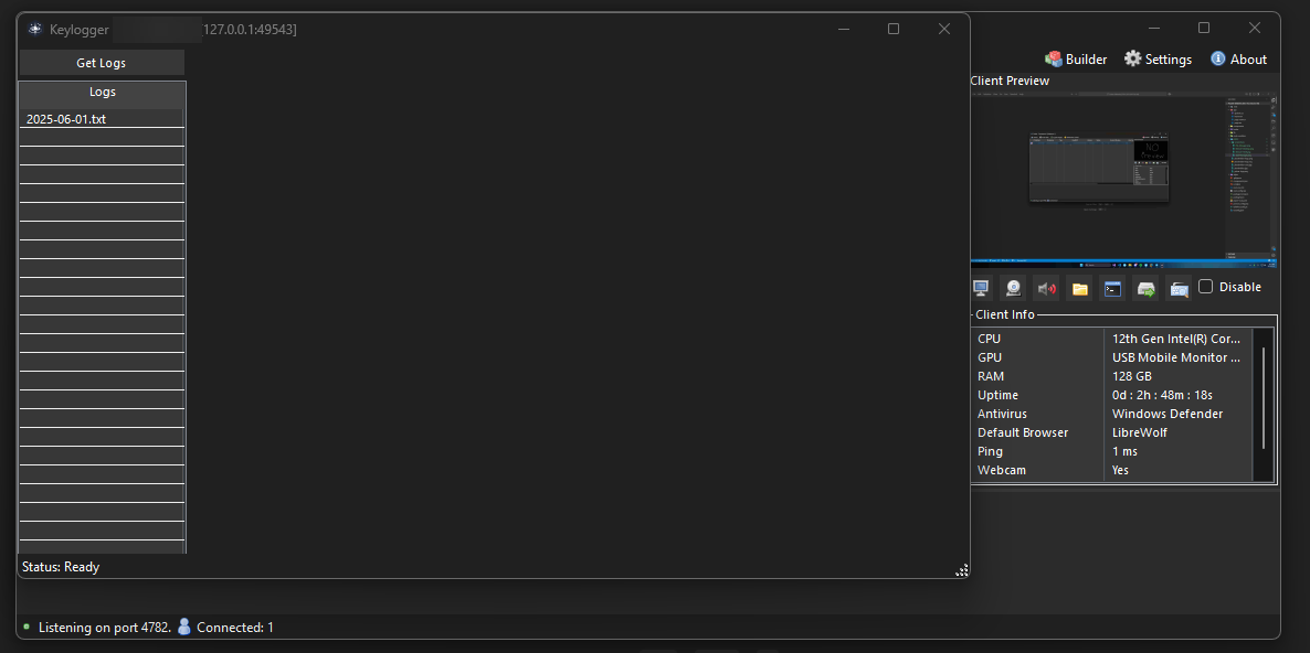 Pulsar Keylogger interface