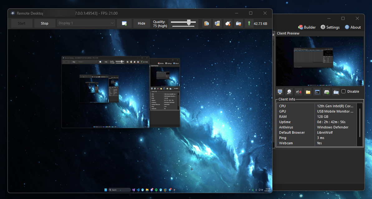 Pulsar Remote Desktop interface