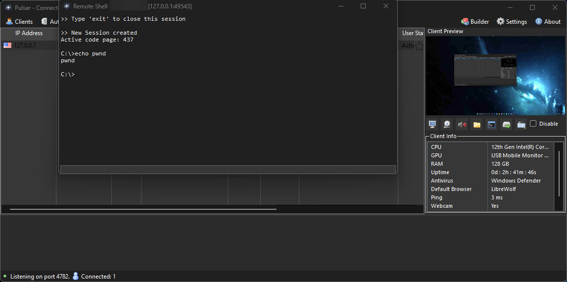 Pulsar Remote Shell interface
